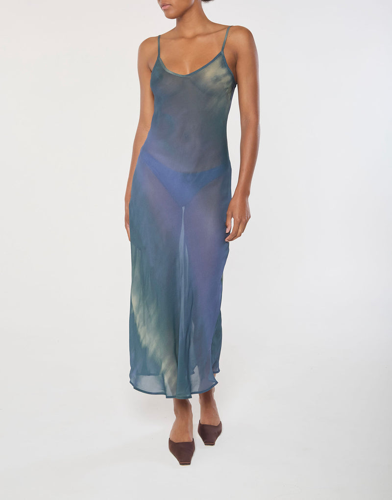 Harlow Bias-Cut Slip Dress in Sheer Ombre Eco-Chiffon