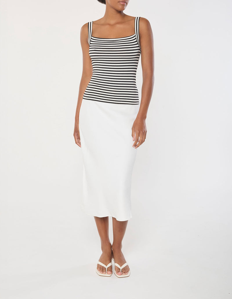 Square Neck Tank Top In Black & White Stripe Jersey