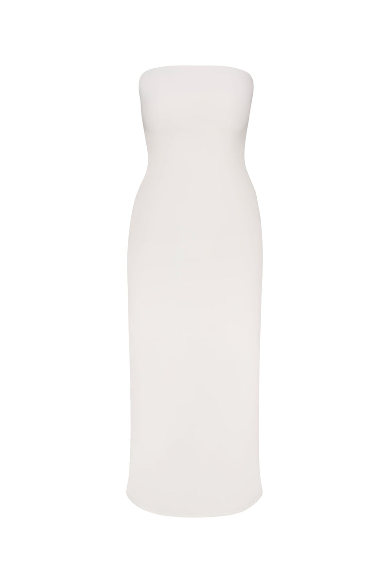 PREORDER: Strapless Midi Dress in Stretch Twill