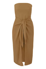 Strapless D.K. Midi Wrap Dress in Stretch Cupro