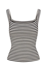 Square Neck Tank Top In Black & White Stripe Jersey