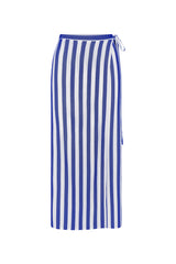 Wrap Tie Maxi Skirt in Striped Stretch Twill