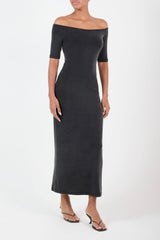 Carolyn Off The Shoulder Midi Dress in Luxe Cupro Jersey