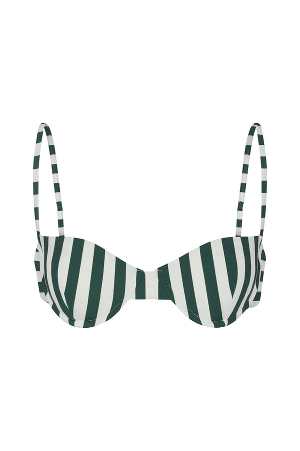 Balconette Underwire Bikini Top in Green Vertical Stripes