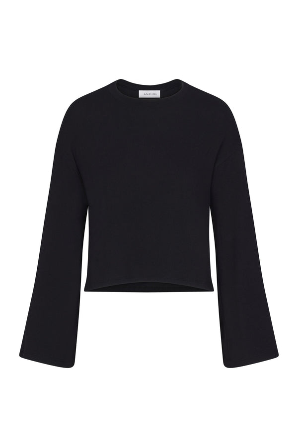 Bell Sleeve Boxy Crop Sweater in Tencel Rib Knit