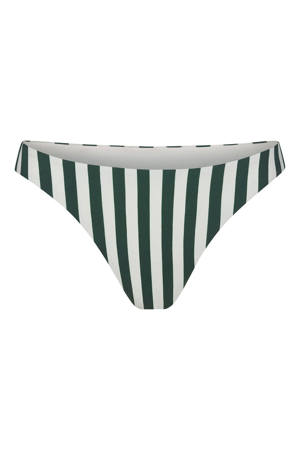 Eighties High-Cut Bikini Bottom in Green Vertical Stripes