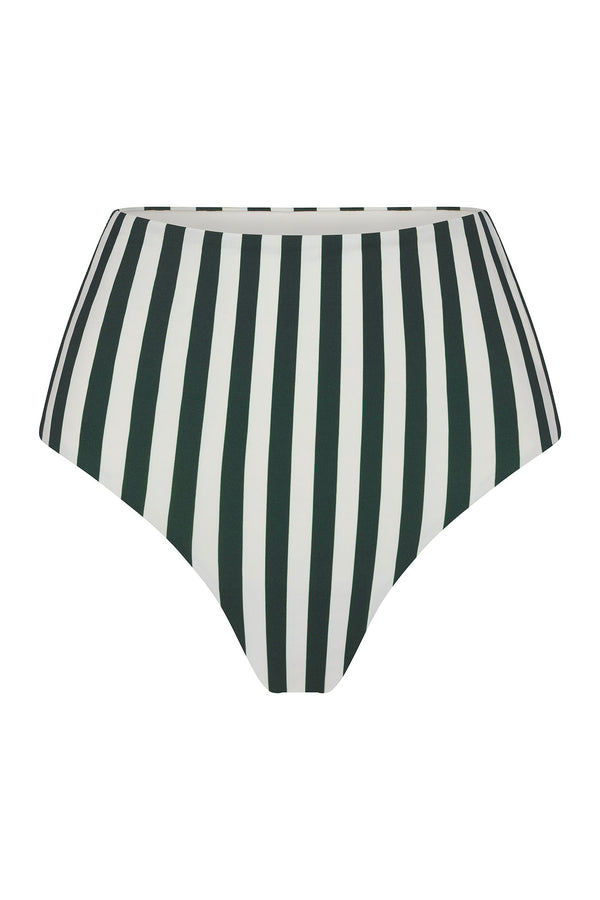 High-Waist Bikini Bottom in Green Vertical Stripes