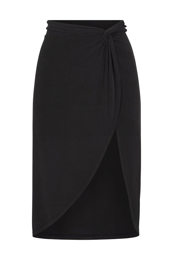 Knot Draped Midi Skirt in Luxe Cupro Jersey
