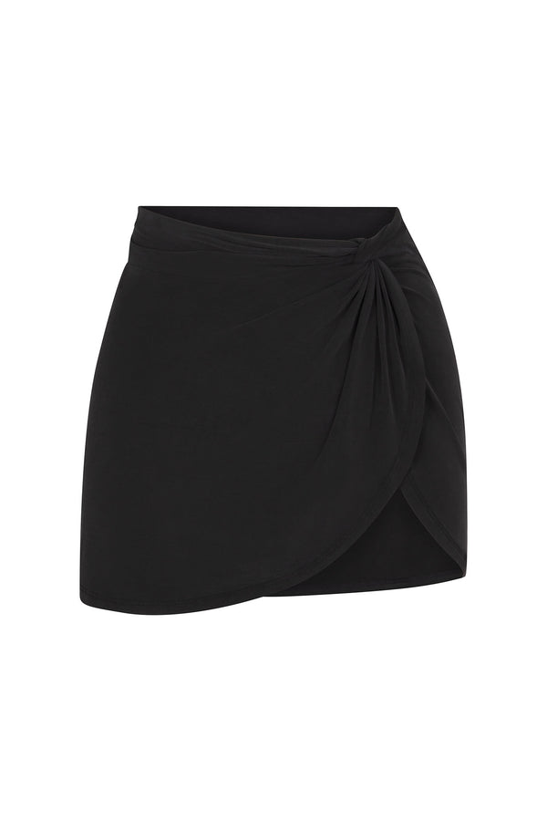 Knot Draped Mini Skirt in Luxe Cupro Jersey