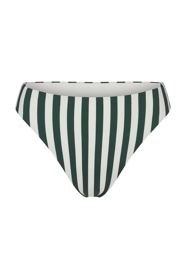 Midi High-Cut Bikini Bottom in Green Vertical Stripes