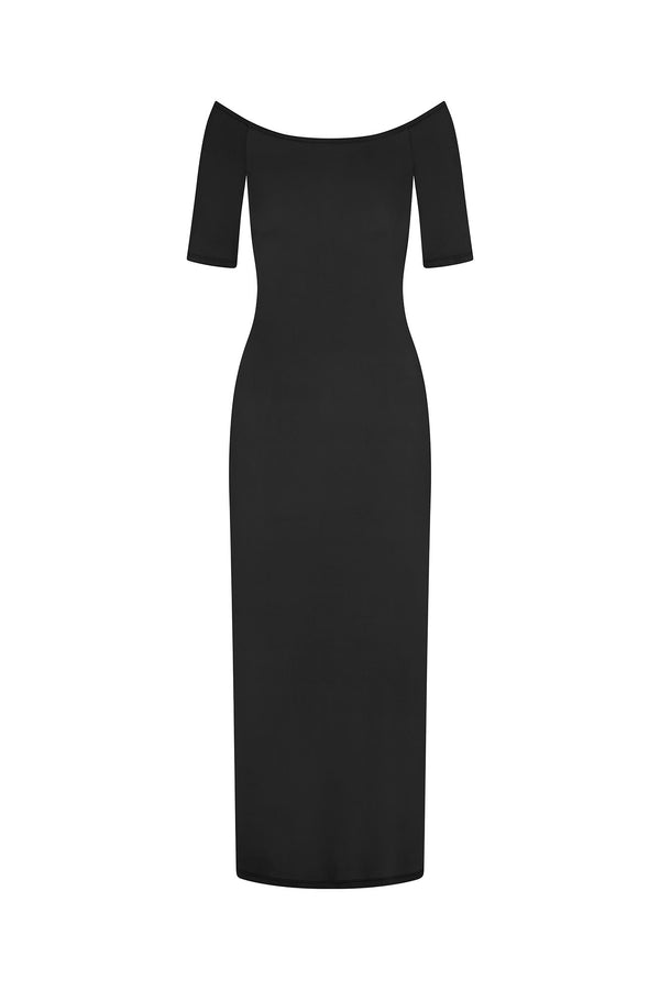 Carolyn Off The Shoulder Midi Dress in Luxe Cupro Jersey