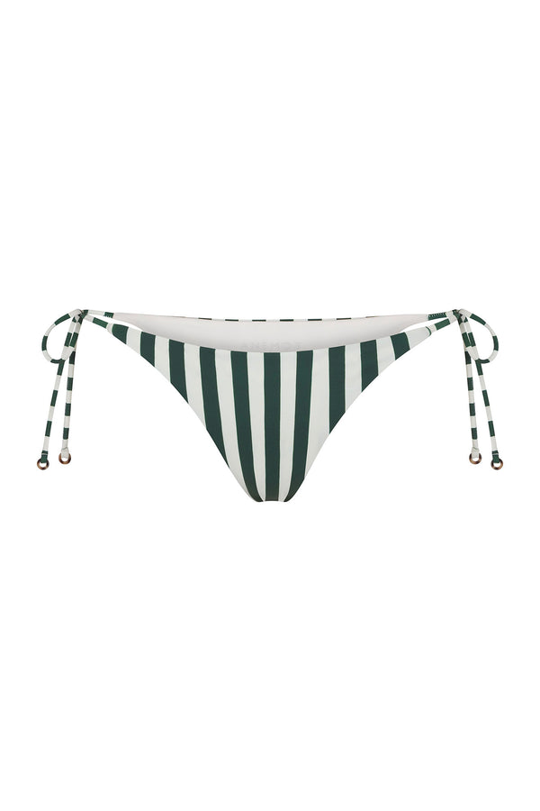 String Tie Bikini Bottom in Green Vertical Stripes
