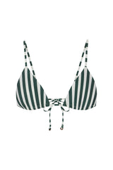 String Triangle Bikini Top in Green Vertical Stripes
